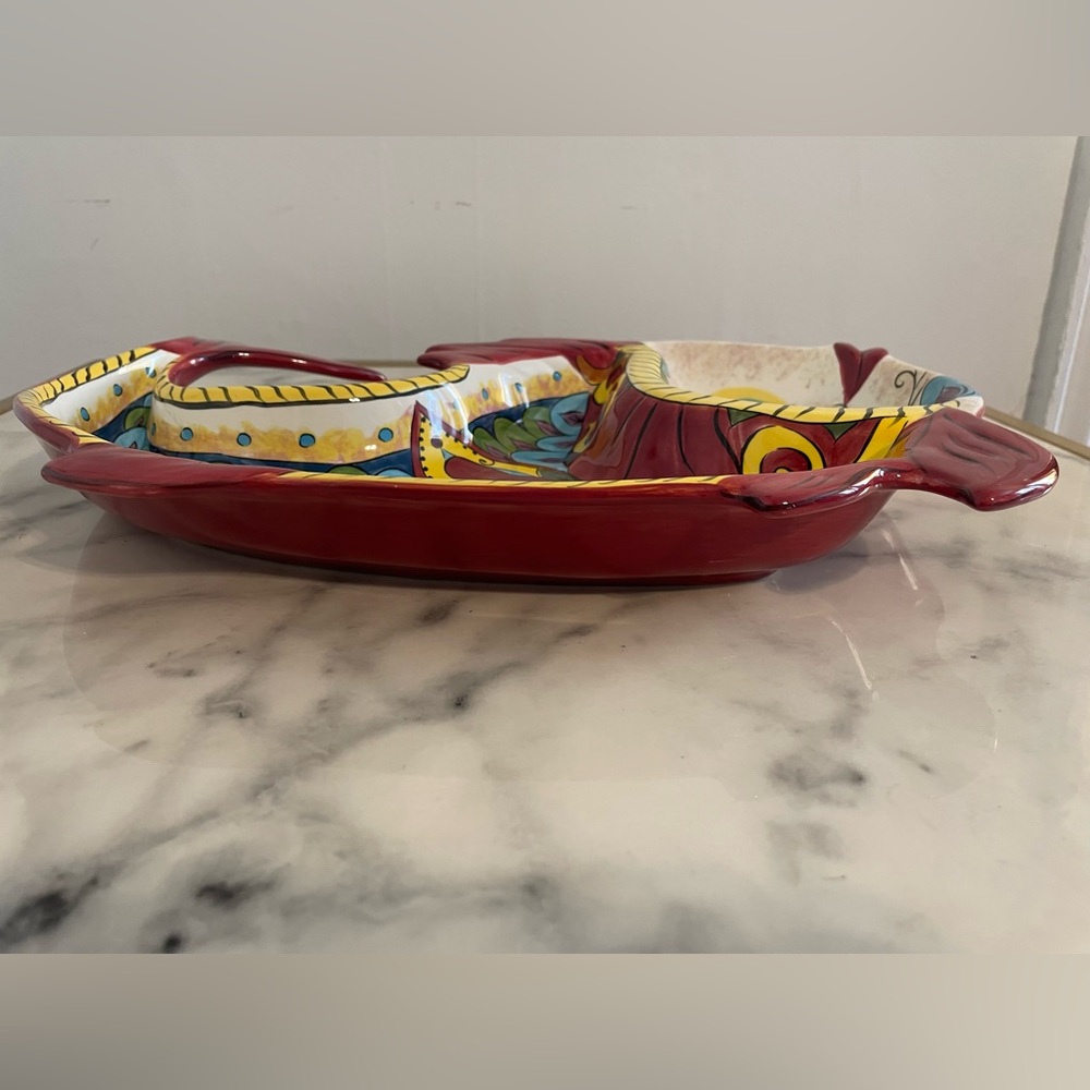 Vintage Tabletops Gallery Messino Fish Platter Chip and Dip HAND PAINTED 15”x10” - Picture 7 of 8